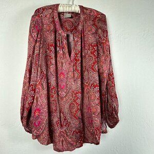Finley Womens Split Neck Paisley Long Sleeve Blouse Top Long Sleeve Oversized